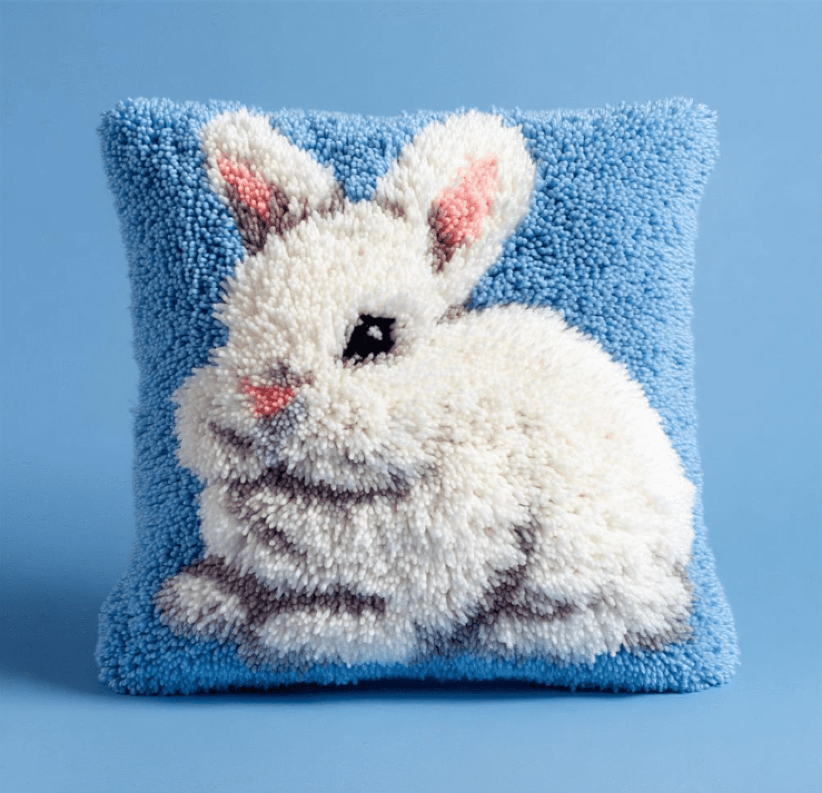 Latch Hook Pillow Case Kits,White Bunny Blue 17X17Inch 3D DIY Latch Hook Cushion Cover Kit,Knitting Kits Cushion For Adults And Beginners Rug Making Kit For Starters