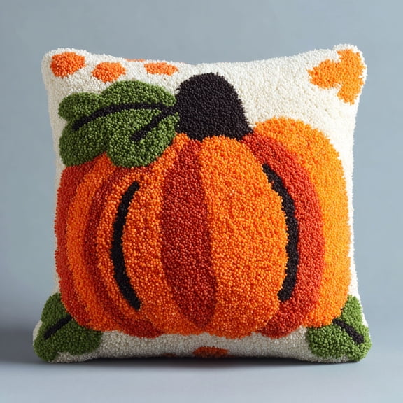 Latch Hook Pillow Cover Kits Cartoon Pumpkin Cross Stitch Latch Hook Pillowcase Needlework Cushion Cover 17x17in