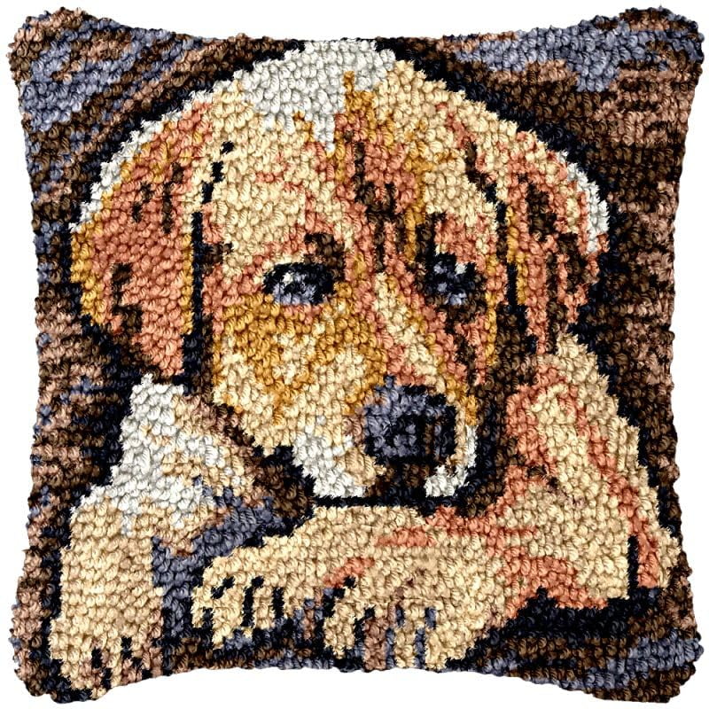 Latch Hook Pillow Cover Kits for DIY Cushion Cross Stitch Crochet Hooking Latch Hook Pillowcase Rug Kits with Preprinted Canvas Crochet Yarn Kits Needlework Crafts 17'' X 17''