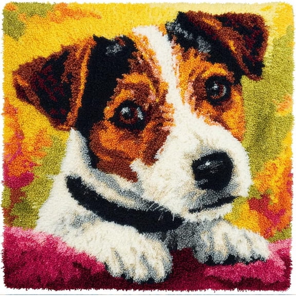 Latch Hook Pillow Kit 17x17 Inch Jack Russell Terrier DIY Rug Pillow Cover ForAdults, Beginner-Friendly Needlework Craft Set, Handmade Sofa Cushion Case For Home Decor