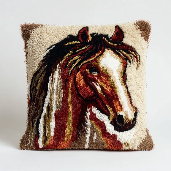 Latch Hook Pillow Kit American Native Indian Horse Portrait with Pre-Printed Pillow Cover DIY Pillowcase Crochet Yarn Hooking Craft Set for Hobby and Home Decor 43x43cm-3
