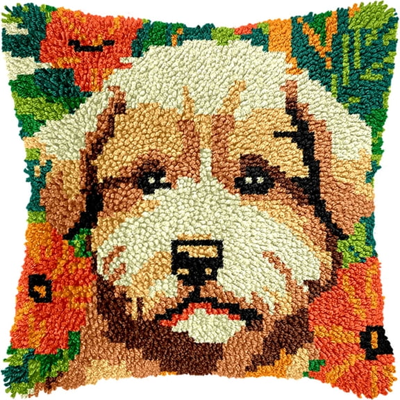 Latch Hook Pillow Kit -Animal Dog Embroidery Art Craft Kit - All Ages - Unisex - 43X43Cm - Modern Style - Non-Foldable
