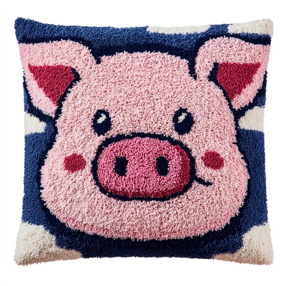 Latch Hook Pillow Kit,Animal Pig DIY craft kit preprinted canvas,pre-cut yarn,beginner craft,home decor handmade gift,43x43cm