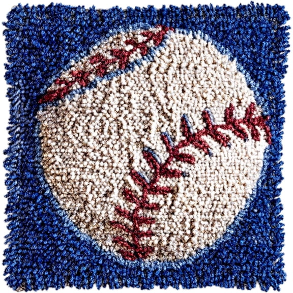 Latch Hook Pillow Kit for Beginner KidsGeneric Cartoon White Baseball | Easy Little Mat Canvas DIY Hook Making Crochet Yarn Craft Tapestry for Decoration and Gift 17x17inch, As Main Picture