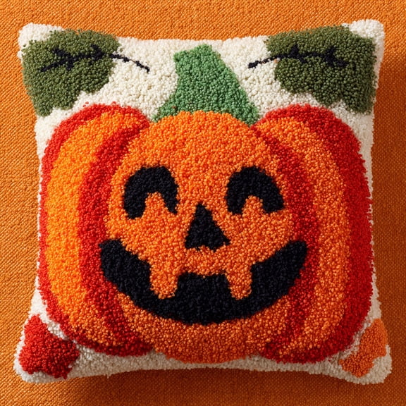 Latch Hook Pillow Kit Cartoon Pumpkin Cross-stitch Embroidery Cushion Handmade Pillow Cover Cushion 17x17in
