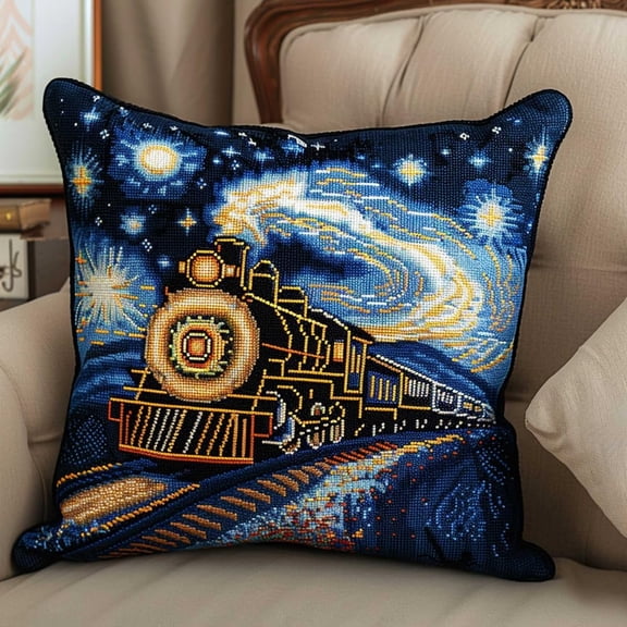 Latch Hook Pillow Kit -Cartoon Train Embroidery Art Craft Kit - All Ages - Unisex - 43X43Cm - Modern Style - Non-Foldable