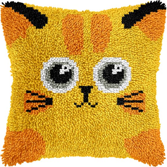 Latch Hook Pillow Kit Cat 17X17 Inch Diy Latch Hook Cushion Kit, Pre-Printed Needlework Pillow Cover Set For Sofa Home Decor & Holiday Gifts