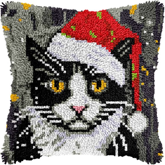 Latch Hook Pillow Kit Cat 17X17 Inch Diy Latch Hook Cushion Kit, Pre-Printed Needlework Pillow Cover Set For Sofa Home Decor & Holiday Gifts