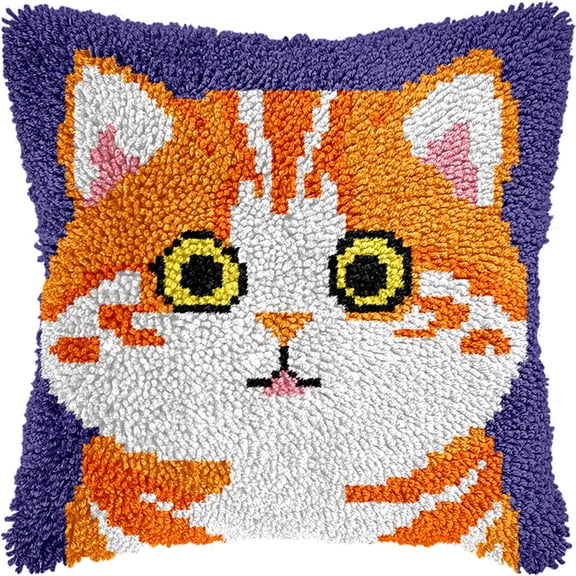 Latch Hook Pillow Kit -Cat Embroidery Art Craft Kit - All Ages - Unisex - 43X43Cm - Modern Style - Non-Foldable