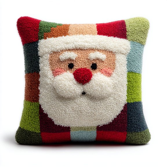 Latch Hook Pillow Kit Christmas Santa Clause Portrat with Pattern Pillow Cover DIY Pillowcase Crochet Yarn Hooking Craft Set for Hobby and Home Decor 43x43cm-11