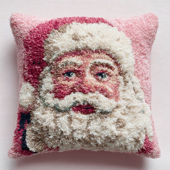 Latch Hook Pillow Kit Christmas Santa Clause Portrat with Pattern Pillow Cover DIY Pillowcase Crochet Yarn Hooking Craft Set for Hobby and Home Decor 43x43cm-20