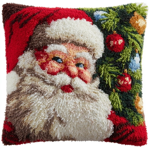 Latch Hook Pillow Kit Christmas Santa Clause Portrat with Pattern Pillow Cover DIY Pillowcase Crochet Yarn Hooking Craft Set for Hobby and Home Decor 43x43cm-8