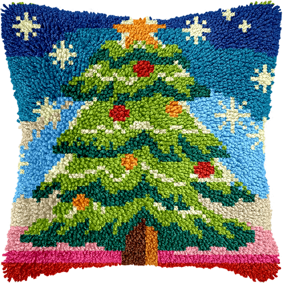 Latch Hook Pillow Kit Christmas Tree Pre-Printed DIY 17x17 Inch Beginner
