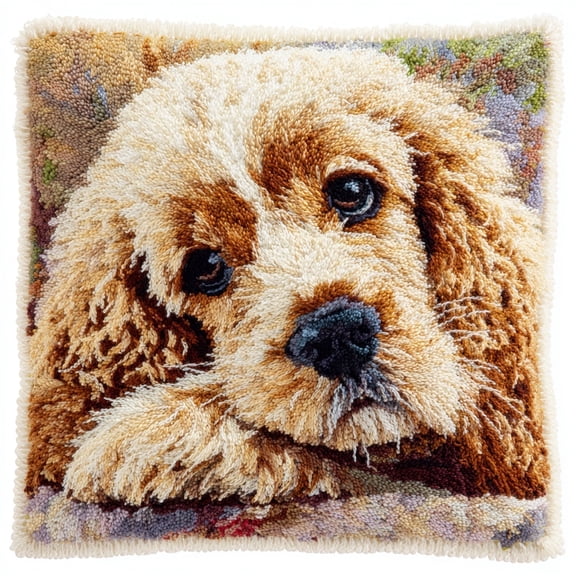 Latch Hook Pillow Kit Cocker Spaniel Dog Portrait with Pattern Pillow Cover DIY Pillowcase Crochet Yarn Hooking Craft Set for Hobby and Home Decor 43x43cm-2