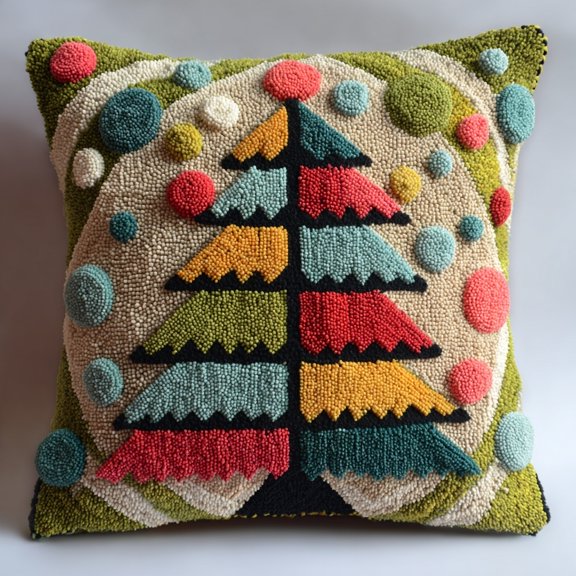 Latch Hook Pillow Kit Colorful Christmas Tree with Pattern Pillow Cover DIY Pillowcase Crochet Yarn Hooking Craft Set for Hobby and Home Decor 43x43cm-2