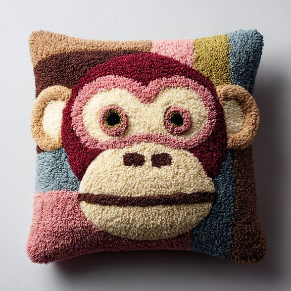 Latch Hook Pillow Kit Colorful Cute Monkey Portrait with Pattern Pillow Cover DIY Pillowcase Crochet Yarn Hooking Craft Set for Hobby and Home Decor 43x43cm-6