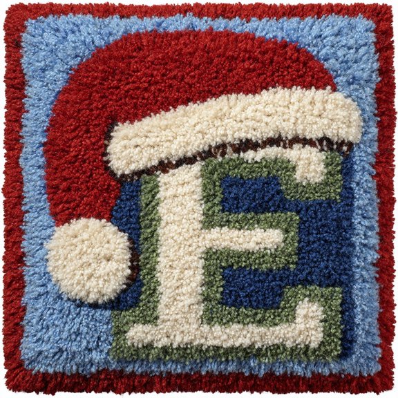 Latch Hook Pillow Kit Letter D Wear Christmas Hat Pillowcase with Pattern DIY Cushion Crochet Yarn Hooking Craft Set for Hobby and Home Decor 43x43cm-4