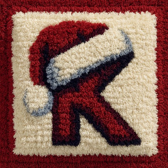 Latch Hook Pillow Kit Letter K Wear Christmas Hat Pillowcase with Pattern DIY Cushion Crochet Yarn Hooking Craft Set for Hobby and Home Decor 43x43cm-1