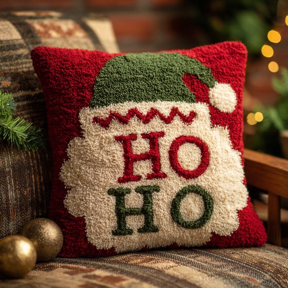 Latch Hook Pillow Kit Letter Santa with Christmas Hat Pillowcase with Pattern DIY Cushion Crochet Yarn Hooking Craft Set for Hobby and Home Decor 43x43cm-1