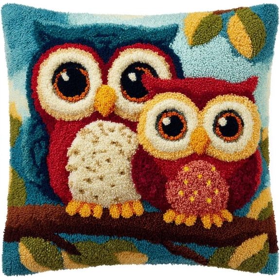 Latch Hook Pillow Kit, Owl Animal Pattern DIY Cushion For Beginners, 43x43cm