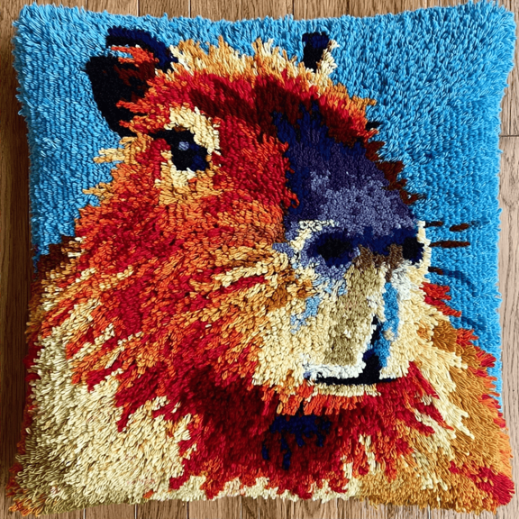 Latch Hook Pillow Kit with Printed Canvas,Capybara Pattern DIY Crochet Yarn Needlework Set,Embroidery Cushion Cover for Sofa Home Decor,Complete Hook & Thread