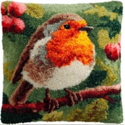 Latch Hook Pillow Kit -Robin On A Branch Embroidery Art Craft Kit - All Ages - Unisex - 43X43Cm - Modern Style - Non-Foldable
