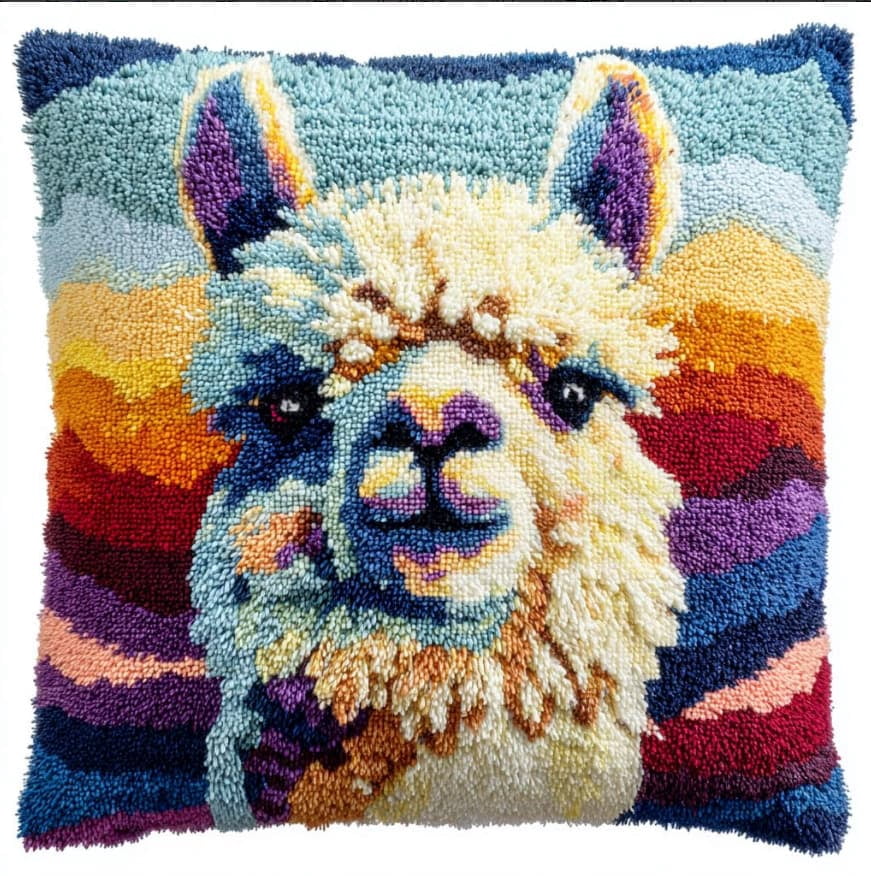 Latch Hook Pillow Kits For Adults Beginners Alpaca 17X17 In Diy Pre-Printed Latch Hook Rug Carpet Cushion Kits Cross-Stitch Embroidery Cushion Embroidered Pillow For Home Sofa