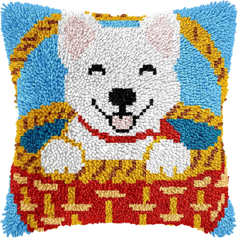 Latch Hook Pillow Kits For Adults Beginners Animal Dog 17X17 In Diy Pre-Printed Latch Hook Rug Carpet Cushion Kits Cross-Stitch Embroidery Cushion Embroidered Pillow For Home Sofa