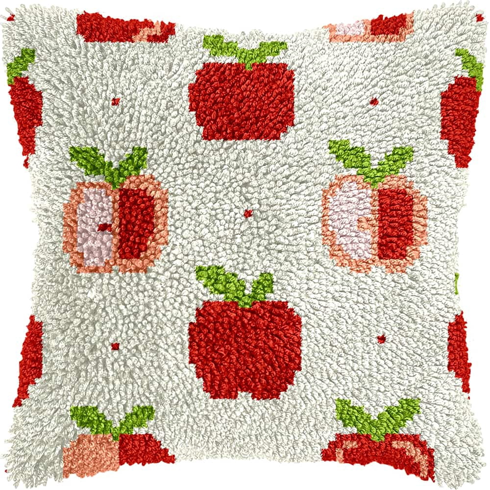 Latch Hook Pillow Kits For Adults Beginners Apple 17X17 In Diy Pre-Printed Latch Hook Rug Carpet Cushion Kits Cross-Stitch Embroidery Cushion Embroidered Pillow For Home Sofa