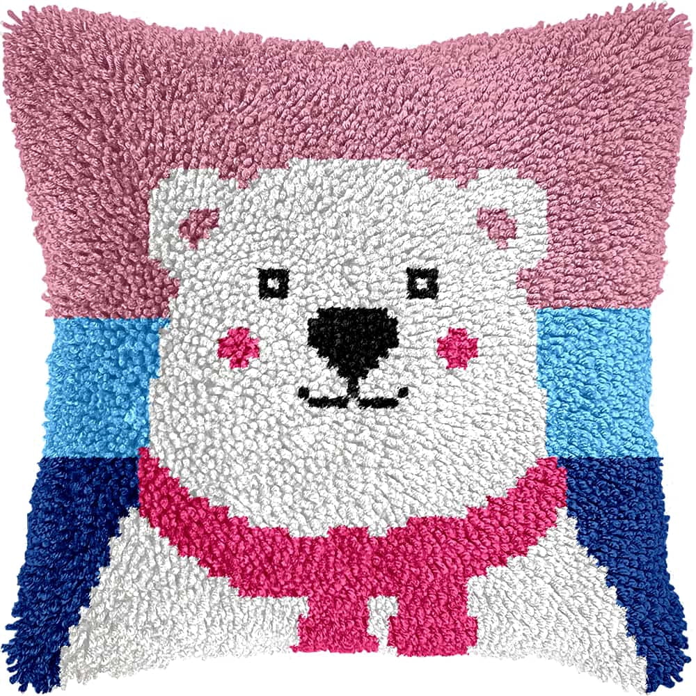 Latch Hook Pillow Kits For Adults Beginners Bear 17X17 In Diy Pre-Printed Latch Hook Rug Carpet Cushion Kits Cross-Stitch Embroidery Cushion Embroidered Pillow For Home Sofa