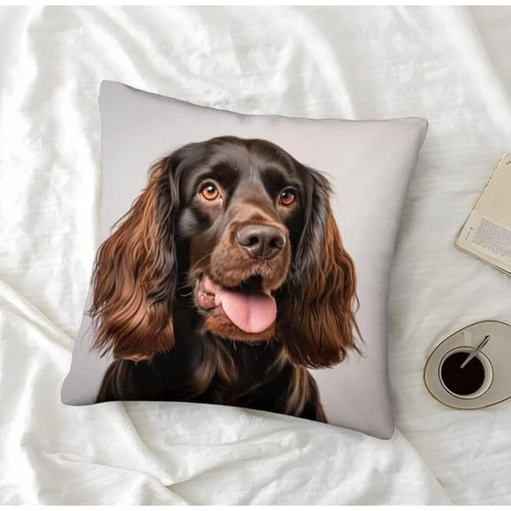 Latch Hook Pillow Kits For Adults Beginners Cocker Spaniel Dog Puppy White Brown 17X17 In Pre-Printed Latch Hook Cushion Kits Cushion Embroidered Pillow For Sofa Decoration