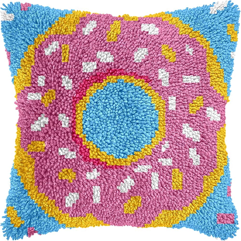 Latch Hook Pillow Kits For Adults Beginners Desserts Donuts Diy Pillow Materials Package 43X43Cm Hooks Knitted Embroidered Carpet Latch Hook Carpet Kit