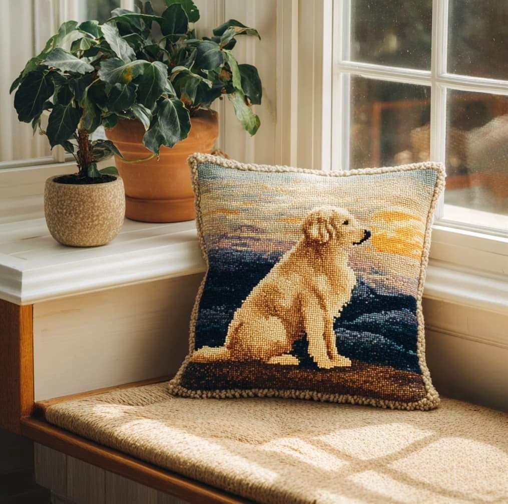 Latch Hook Pillow Kits For Adults Beginners Dog11 17X17 In Diy Pre-Printed Latch Hook Rug Carpet Cushion Kits Cross-Stitch Embroidery Cushion Embroidered Pillow For Home Sofa