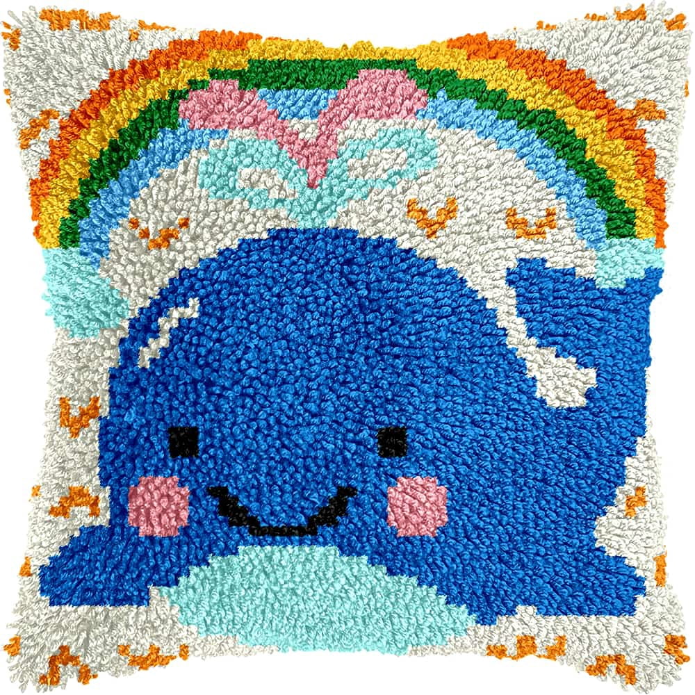 Latch Hook Pillow Kits For Adults Beginners Dolphin 17X17 In Diy Pre-Printed Latch Hook Rug Carpet Cushion Kits Cross-Stitch Embroidery Cushion Embroidered Pillow For Home Sofa