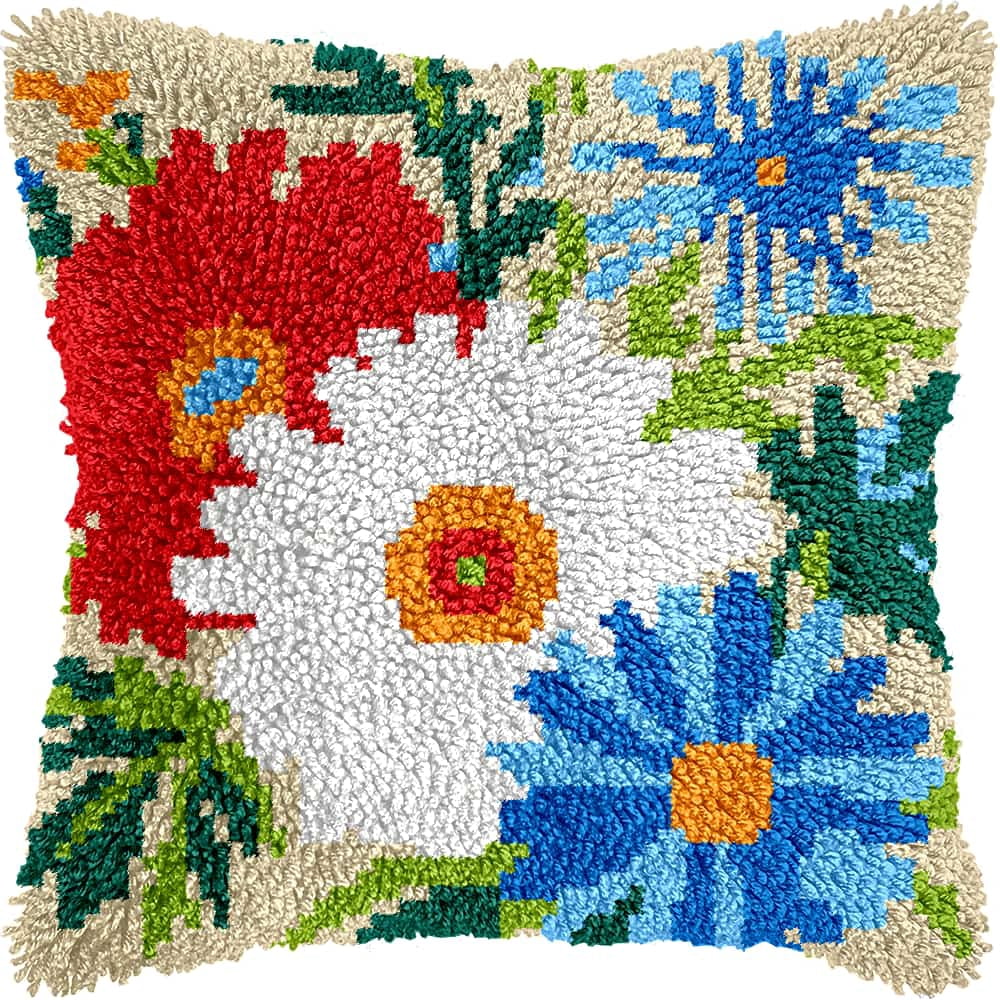 Latch Hook Pillow Kits For Adults Beginners Flower 17X17 In Diy Pre-Printed Latch Hook Rug Carpet Cushion Kits Cross-Stitch Embroidery Cushion Embroidered Pillow For Home Sofa