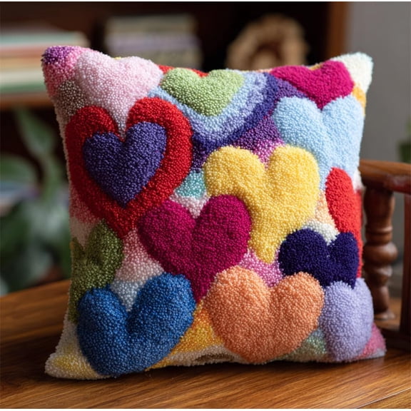 Latch Hook Pillow Kits For Adults Beginners Heart Pattern 17X17 In Diy Pre-Printed Latch Hook Rug Carpet Cushion Kits Cross-Stitch Embroidery Cushion Embroidered Pillow For Home So