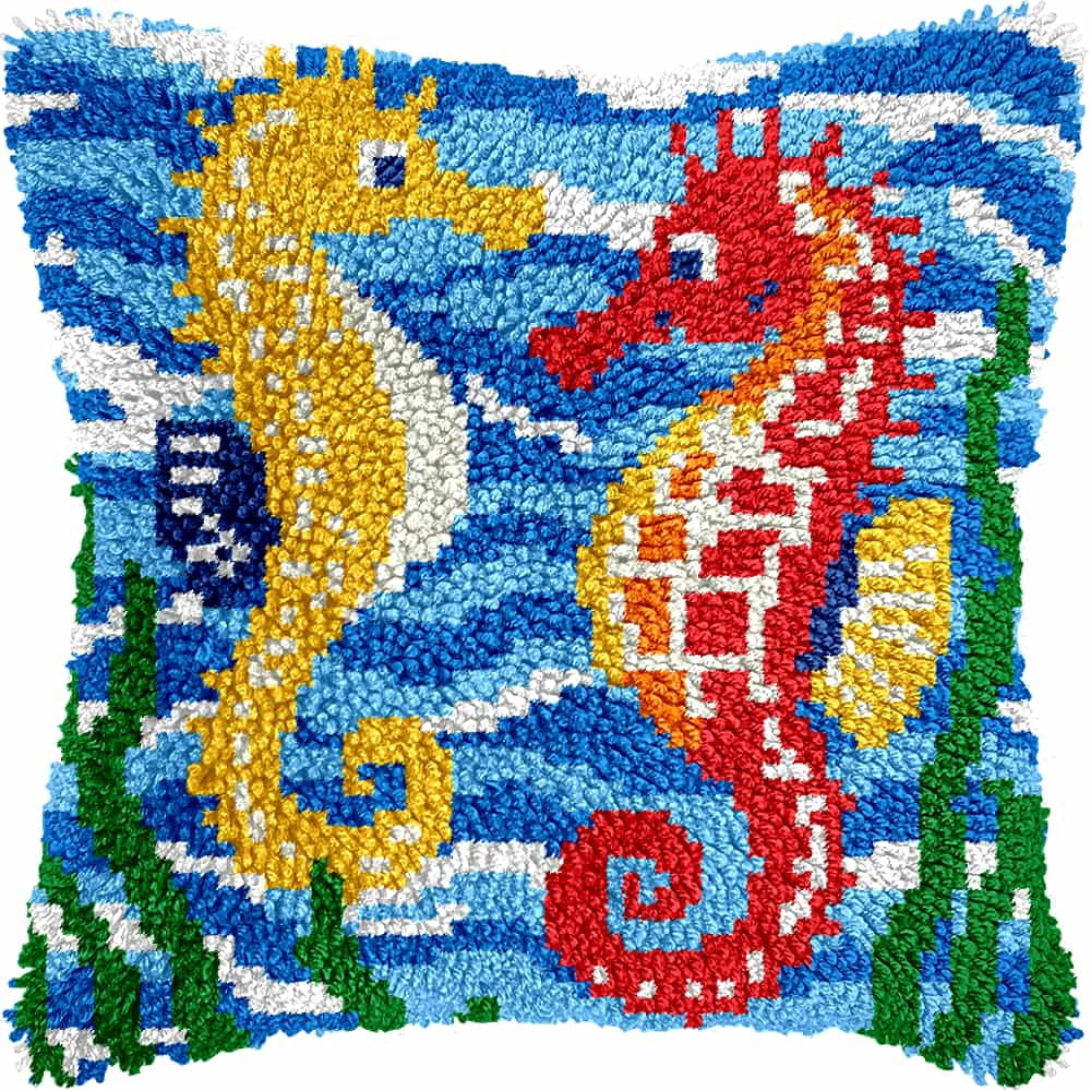 Latch Hook Pillow Kits For Adults Beginners Hippo 17X17 In Diy Pre-Printed Latch Hook Rug Carpet Cushion Kits Cross-Stitch Embroidery Cushion Embroidered Pillow For Home Sofa