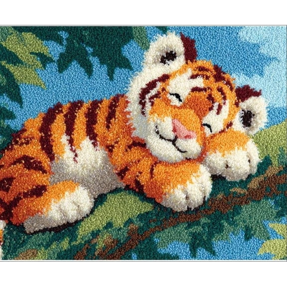 Latch Hook Pillow Kits For Adults Beginners Little Tiger 17X17 In Diy Pre-Printed Latch Hook Rug Carpet Cushion Kits Cross-Stitch Embroidery Cushion Embroidered Pillow For Home Sofa