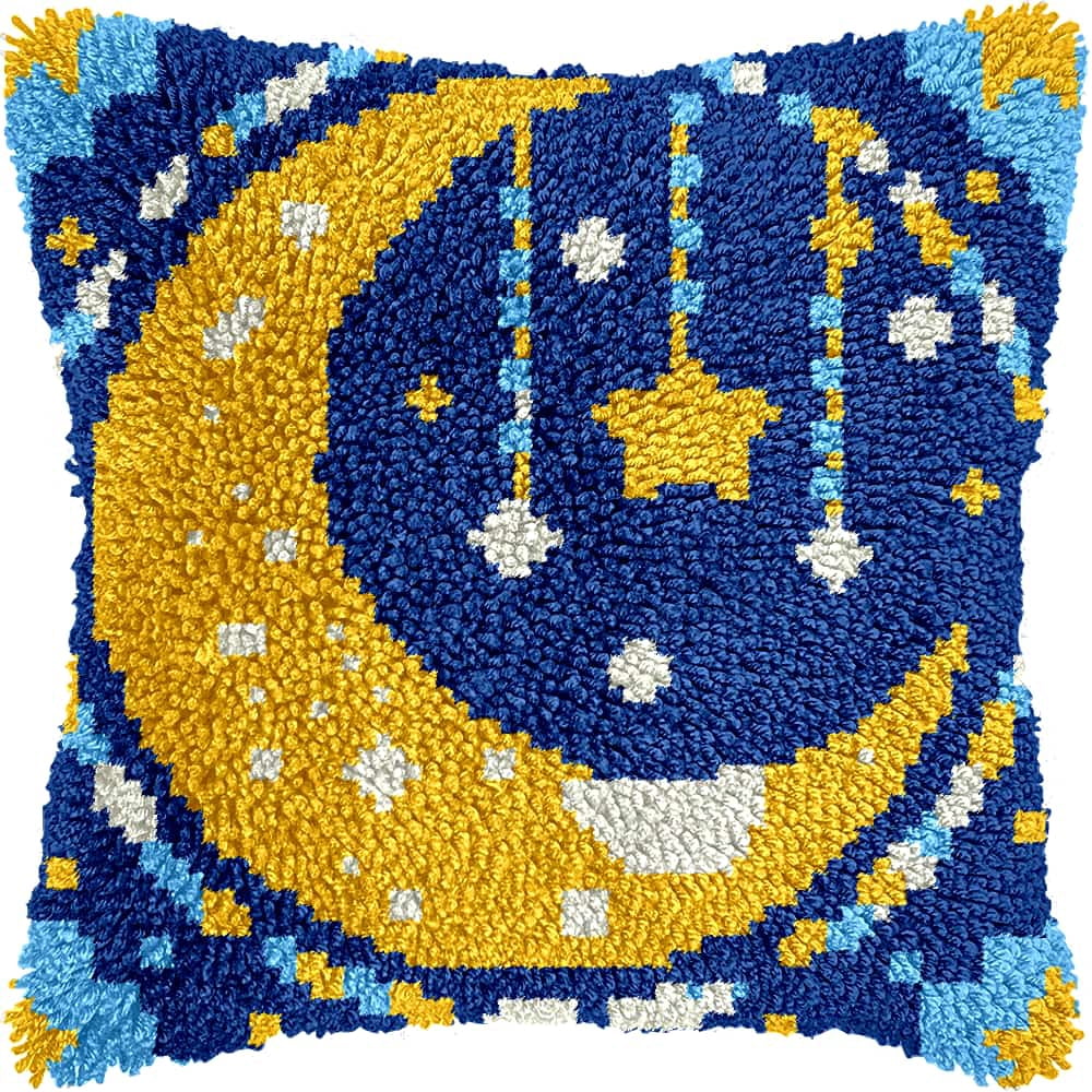 Latch Hook Pillow Kits For Adults Beginners Moon 17X17 In Diy Pre-Printed Latch Hook Rug Carpet Cushion Kits Cross-Stitch Embroidery Cushion Embroidered Pillow For Home Sofa