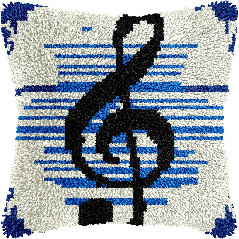 Latch Hook Pillow Kits For Adults Beginners Musical Symbols 17X17 In Diy Pre-Printed Latch Hook Rug Carpet Cushion Kits Cross-Stitch Embroidery Cushion Embroidered Pillow For Home Sofa