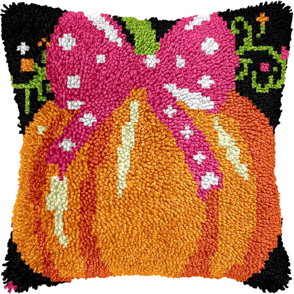 Latch Hook Pillow Kits For Adults Beginners Pumpkin 17X17 In Diy Pre-Printed Latch Hook Rug Carpet Cushion Kits Cross-Stitch Embroidery Cushion Embroidered Pillow For Home Sofa