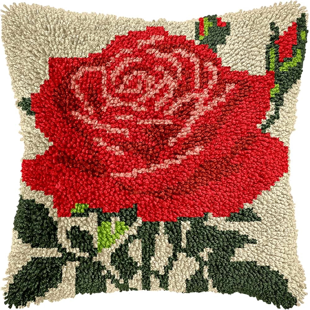 Latch Hook Pillow Kits For Adults Beginners Rose 17X17 In Diy Pre-Printed Latch Hook Rug Carpet Cushion Kits Cross-Stitch Embroidery Cushion Embroidered Pillow For Home Sofa