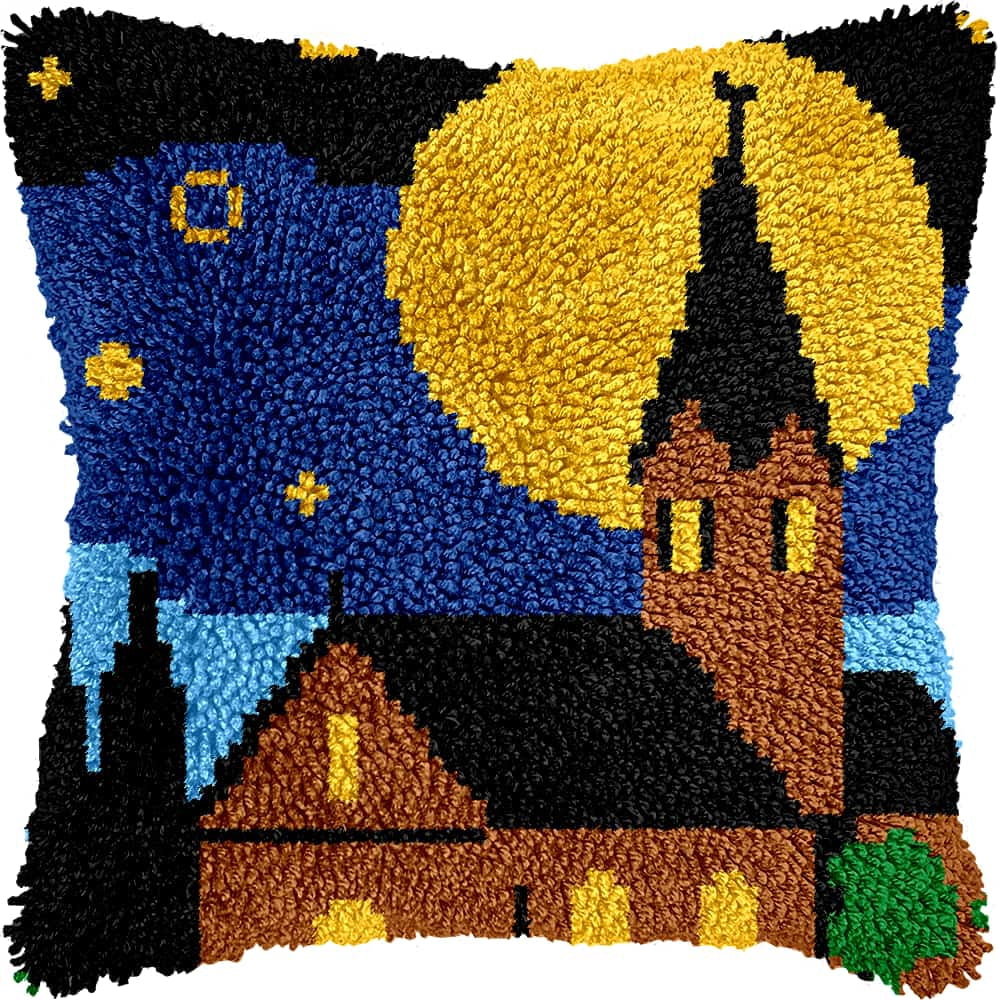 Latch Hook Pillow Kits For Adults Beginners Starry Sky House Diy Pillow Materials Package 43X43Cm Hooks Knitted Embroidered Carpet Latch Hook Carpet Kit