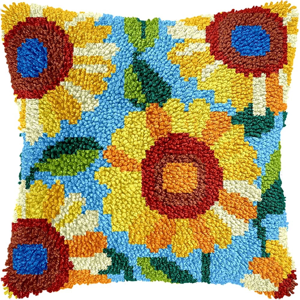 Latch Hook Pillow Kits For Adults Beginners Sunflower 17X17 In Diy Pre-Printed Latch Hook Rug Carpet Cushion Kits Cross-Stitch Embroidery Cushion Embroidered Pillow For Home Sofa