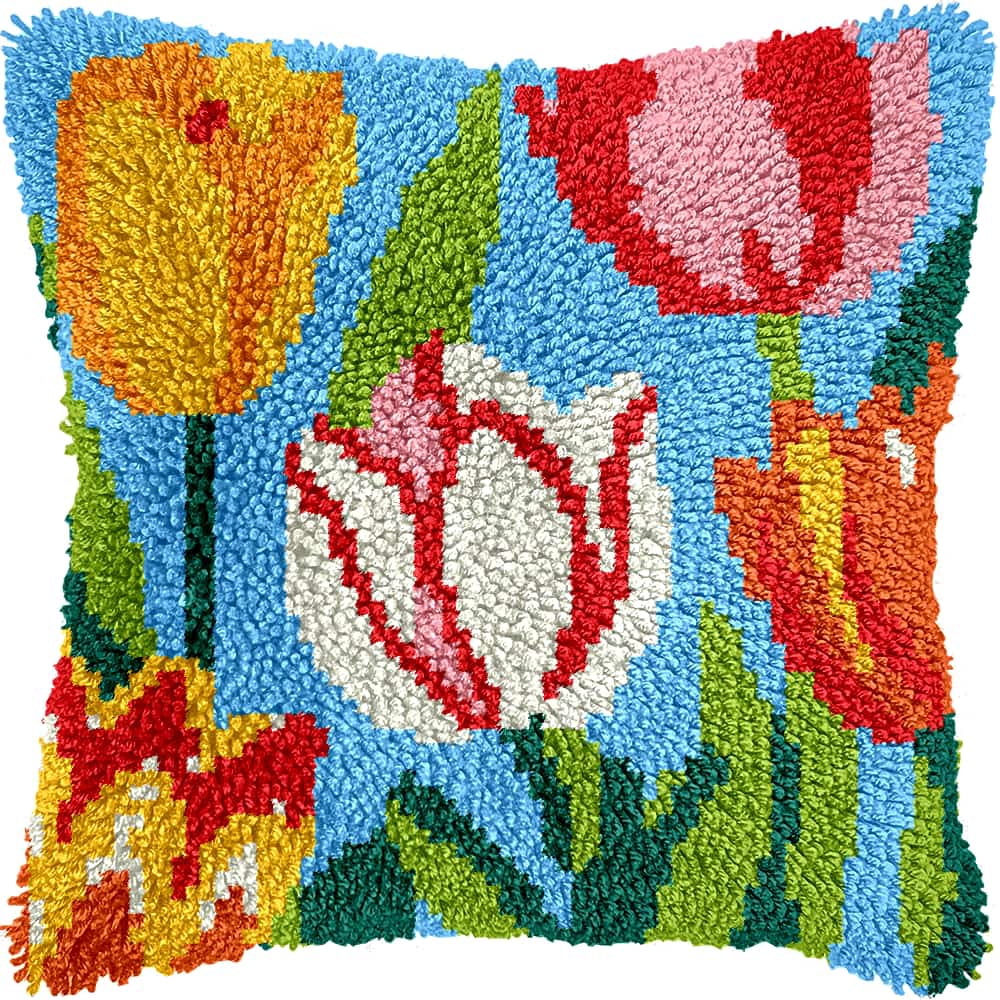 Latch Hook Pillow Kits For Adults Beginners Tulips 17X17 In Diy Pre-Printed Latch Hook Rug Carpet Cushion Kits Cross-Stitch Embroidery Cushion Embroidered Pillow For Home Sofa