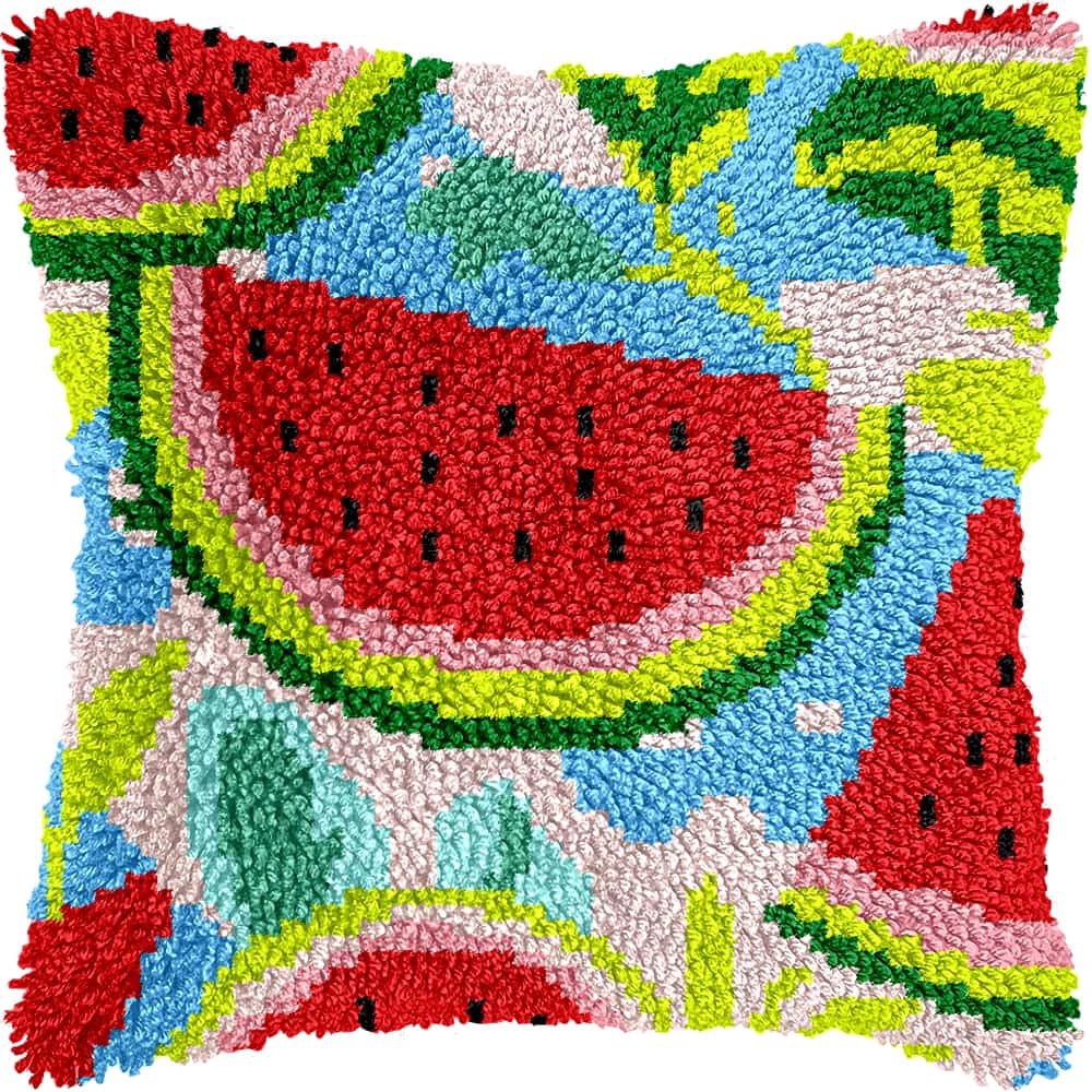 Latch Hook Pillow Kits For Adults Beginners Watermelon 17X17 In Diy Pre-Printed Latch Hook Rug Carpet Cushion Kits Cross-Stitch Embroidery Cushion Embroidered Pillow For Home Sofa