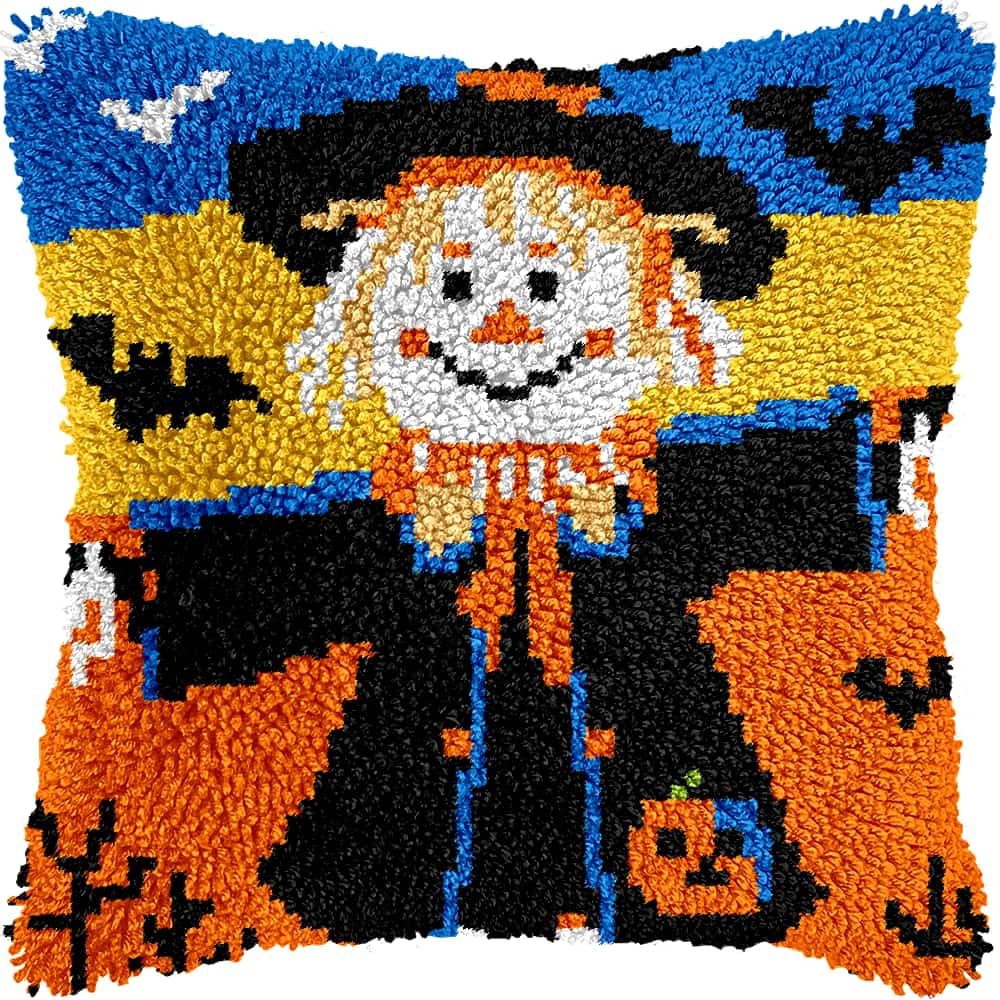 Latch Hook Pillow Kits For Adults Beginners Witch 17X17 In Diy Pre-Printed Latch Hook Rug Carpet Cushion Kits Cross-Stitch Embroidery Cushion Embroidered Pillow For Home Sofa