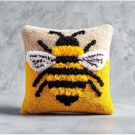 Latch Hook Pillow Kits For Adults Kids Beginners Bee 17X17 In Diy Pre-Printed Latch Hook Rug Carpet Cushion Kits Cross-Stitch Embroidery Cushion Embroidered Pillow For Home Sofa Decoration