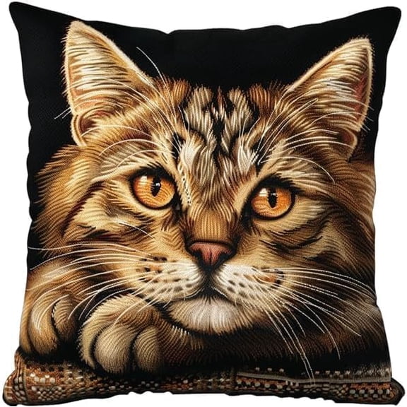 Latch Hook Pillow Kits For Adults Kids Beginners Cute Cat 17X17 In Diy Pre-Printed Latch Hook Rug Carpet Cushion Kits Cross-Stitch Embroidery Cushion Embroidered Pillow For Home Sofa Decorat