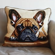 Latch Hook Pillow Kits For Adults Kids Beginners Cute Dog 17X17 In Diy Pre-Printed Latch Hook Rug Carpet Cushion Kits Cross-Stitch Embroidery Cushion Embroidered Pillow For Home Sofa Decorat